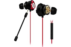 in-Ear Gaming Headset, Sound Panda SPE-G9+ Plus Triple Drivers Ergonomic Headphones with Dual Mic and Volume Mute Control, Wired Earbuds 3.5mm for PS4, PS5, Xbox, One, PC, Laptop, Mobile Game (Red)