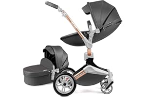 nuevo Hot Mom cochecito de paseo con rotación de 360 ​​°, silla de paseo con bañera y asiento deportivo, incluye adaptador para asiento de bebé, marco de aluminio 2IN1 (gris oscuro)