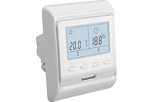 Wengart Thermostat hebdomadaire programmable à Affichage numérique WG806, AC230V 16A, Fonctionne pour Chauffage au Sol électrique avec capteur de sonde de 3m, Blanc