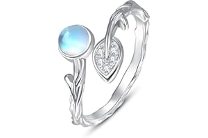 TANGPOET Olive Leaf Moonstone Ring 925 Sterling Silver Open Rings For Women Adjustable Finger Ring Knuckle Jewelry Gifts For Mum Daughter Friends Girls