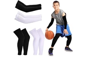 EXTRAPINS Kinder Arm Sleeves Bein Sleeve,2 Paar Kompressions-Beinmanschette + 2 Paar Sonnenschutz Knieschutz,Kompressions Armstulpen Beinmanschetten für Jungen Mädchen Radfahren,Laufen,Fußball