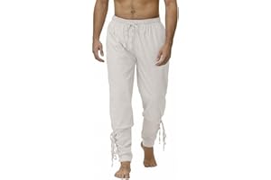 SHEYOW Hombre Pantalón Medieval Pantalones Largos de Lino Casual Estilo Punk Traje de Pirata Halloween
