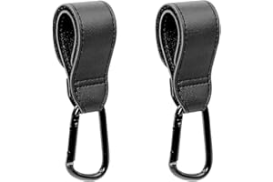 Vikrami lighting 2 Pack Leather Buggy Clips,Universal Pram Hooks Pram Clips Pram Accessories,Pushchair Bag Hook Buggy Bag Clip Stroller Hook for Hook Your Shopping Bags Safely(Black)