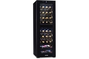 KLARSTEIN Cantinetta Vino Refrigerata a Zona Doppia per Interno/Esterni, Frigo Bar, Cantina Vino con Vetrina, Mini Frigo con Protezione UV, Frigorifero Piccolo Touch Control 5-18°C, 116L 39 Bottiglie