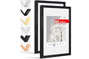 HIMEETIME® 2x Marco de fotos A4 21x30 cm Negro de Madera marcos cuadro,Aplicable para fotos de A5 15x21 cm con paspartú o 21x 29.7cm sin paspartú,Para Decoración Hogar marco A4