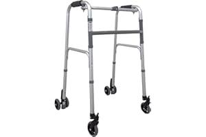 DEMARTA VIRGINIO MEDICAL AND HEALTH CARE SUPPLIER Déambulateur à quatre roues – Cadre en acier réglable en hauteur – Poignée en polypropylène et roues en PVC – Système de blocage direct et freins à pointes – Gris – 57,5 x 66 x 82,5 / 92,5 cm