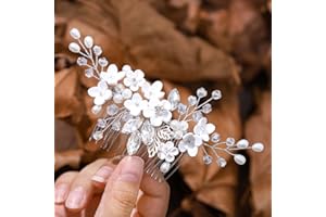 IYOU Peignes à cheveux de princesse pour mariée Fleur argentée Perle de cristal Accessoires pour filles et femmes