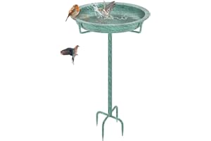 KHayRovies Vogeltränke Stehend, Vogelbad für Draußen Garten, Metall Vogelbecken Schüssel Wildvogeltränken Wassertränke, Wasserschale Frostsicher Vogelfutterspender für Vögel, 92x27cm (Retro Grün)