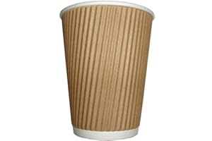 Zuvo 100 x Kraft 12 Ounce Ripple 3 Ply Disposable Insulated Paper Cups for Tea Coffee Cappuccino Hot Drinks, Brown