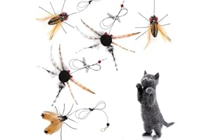 Hjvvr Cat Toys,5pcs Insects Shaped Cat Wand Refills,Insect Feather Cats Toys Replacement, Interactive Toy for Indoor Kitten