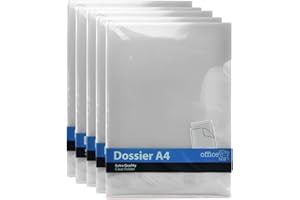 Pack Dossier Classic - Fabricado en Polipropileno 100% Reciclable - Con Uñero superior - Tamaños A4 en 5 Colores y A3 transparente by Office Box (50 Ud. Cristal)