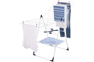 Leifheit Séchoir à linge Classic 250 Flex, étendoir à linge avec filet sèche pull et ailes réglables, tancarville pliable résistant aux intempéries, séchoir sur pied longueur d'étendage de 25 mètres
