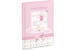 MARELI Diario ricordi del Neonato 17 x 24 cm, Cicogna Sono Arrivata Rosa