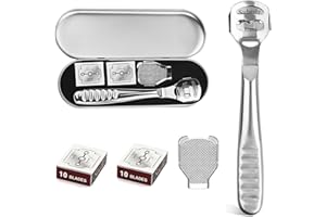 DWJSYXEI Professional Stainless Steel Foot File Remover with 20 Blades for Dry and Wet Feet Hard Skin Pedicure Foot Care Tool for Soft & Smooth Feet