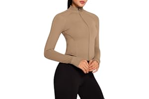 QUEENIEKE Women's Sports Jacket Slim Fit Crop Running Jackets Full Zip Front Yoga Tops with Thumb Holes