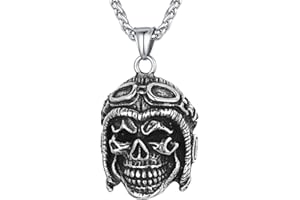 FAITHHEART Pendentif Casque Tete de Mort Homme,Collier Tête de Crâne Rétro Punk Cool Délicat Acier Inoxydable-Bijoux Fantaisie avec Chaîne Ajustable 55cm Cadeau pour Hommes Garçons