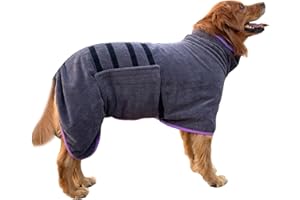 Bibykivn Hundebademantel aus Mikrofaser,Dog Cuddle Bademantel mit Klettverschluss,Super Saugfähig und Schnell Trocknend,Bademantel mit Verstellbaren Trägern für Haustiere Hunde Und Katzen (XL, Grau)