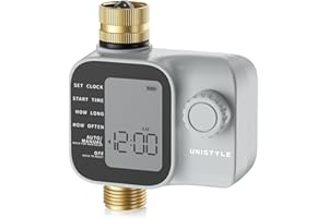 ‎UNISTYLE Unistyle Irrigation Computer, Irrigation Timer with Inlet and Outlet Made of Industrial Brass, Easy to Setup, Automatic/Manual/Delay Mode for Watering, Timer Switch, Water Garden