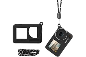 HESUPY Coque de protection en silicone pour appareil photo DJI OSMO Action 4/Action 3, étui portable anti-chute pour appareil photo Osmo Action 4/3 avec sangle de cou (noir)