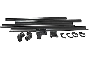 Floplast (BLACK) HALF SHED MINI Guttering Pack 2 metre (6FT) inc 50mm Downpipes & 76mm Miniflo Guttering for shed, porch, conservatory, out building, etc BLACK