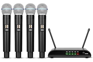 Microfoni wireless per karaoke Depusheng R4-Pro, sistema professionale a 4 canali con microfono palmare, microfono dinamico in metallo per karaoke, chiesa, karaoke a casa, riunioni, feste