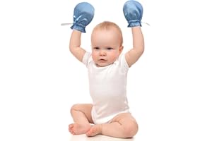 Okueejur 1 Pair Adjustable Satin Eczema Mittens for Babies Eczema Gloves Anti Scratch Eczema Relief Mittens (Blue)