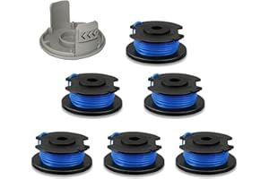 Eyoloty RAC124 szpula żyłki pasująca do podkaszarki akumulatorowej Ryobi 18 V ONE+ RLT1830Li, OLT1831, RLT1825Li,OLT1825 długość 3,3 m Ø 1,65 mm i osłona szpuli (6 cewek, 1 nasadka)