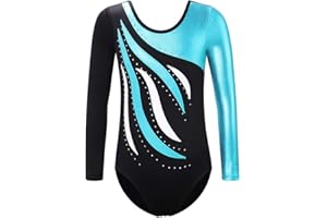 XFGIRLS Gymnastics Leotards for Girls Long Sleeve Sparkle Leotards Shiny Athletic Ballet Dance Leotard 3-16 Years