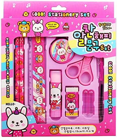 (10 pieces)Super Stationary set Pencil Case Party Bag Filler Kid's Gifts kindergarten children birthday gift box (Pink)