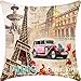 Produktbild Jiayou J Retro Vintage Chic World Famous Building Paris France Eiffel Tower Red Poppy Flower Classic Cars Cotton Linen Decorative Throw Pillow Case Cushion Cover Square 18" X18 inches