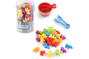 AllLeeGay Montessori Counting Rainbow Toys，36 Pcs Colour Sorting Toys Toddlers from 3 4 5 6years with Matching Bowl and Tweezers，Preschool Educational Learning Toys，Math Skills，Medium (Wildlife-0001)