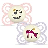 MAM Perfect Pacifier for Babies 2-6 Months, Bright Pink, 2 pcs | Glow in the Dark with Extra Thin and Flexible Skin Soft Sili