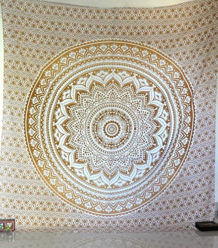 indian-hippie-ombre-mandala wall-art-tapestry-golden-queen-size-large-84 X 90 - 3