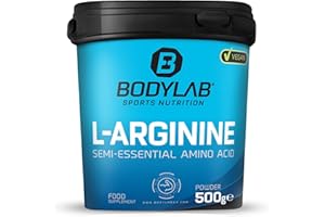 Bodylab24 L-Arginine Powder 500g, 2000mg de poudre d'arginine pure par dose, à base de molasse de maïs & de betterave sucrière, sans sucre ni aspartame, idéal avec la créatine et la bêta-alanine