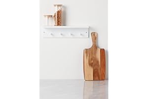 Haus Projekt Biała półka z 4 śledziami, drewniane pływające półki, montowane na ścianie haczyki na płaszcze do przedpokoju, stojak na ubrania, do łazienki, kuchni, sypialni, wieszak na ubrania, uchwyt