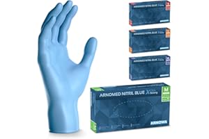 ARNOMED Guanti monouso blu extra forti, guanti in nitrile M, guanti nitrile spessorati 50%, 100 pezzi/scatola, guanti nitrile senza polvere, guanti monouso nitrile senza lattice, taglie S, M, L & XL