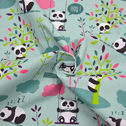 Baumwoll-Kinder-Stoff „Hey Panda“ bunt auf mint / sehr hochwertig / Meterware ab 50cm / FX-2-812 - 2