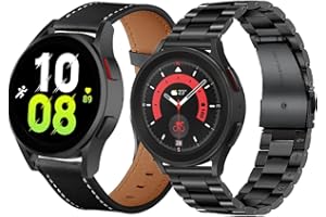 OTOPO Kompatibel Samsung Galaxy Watch 5/4 Armband 40mm 44mm/5 Pro Armband,Galaxy Watch 4 Classic Armband,Galaxy Watch Active 2 Armband, 20mm Metallarmband Lederarmband Edelstahl für Männer Schwarz