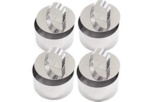 MILAI Cercles De Présentation,4 Emporte-Pièces Ronds Avec Poussoir -Acier Inoxydable,Moule à Cake DIY Moule à Gâteau Nourriture Cuisson Présentation Anneaux