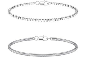CASSIECA 2Pcs Pulsera Hombre Pulseras para Hombres Acero Inoxidable Apilable Pulseras Plata para Hombres Niños Brazalete Cubana Cadena de Eslabones Pulseras 19/21CM Regalos para Papá Esposo Hijo