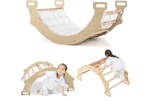DREAMADE Arche à Bascule 2-en-1 en Bois pour Enfants 1+ Ans, Triangle d’Escalade avec Coussin Confortable pour Tout-Petits, Arche de Jeu d'Équilibre, Utilisable Intérieur (Naturel)