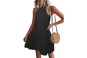 WNEEDU Abito Donna Estivo Vestito Spiaggia Senza Maniche Abito Cort Casual Collo Sospeso Copricostume