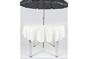 HOPE TEXTILES Garden Outdoor Patio Polyester Tablecloth with Hole for umbrella/Parasol (Ivory, 58" Diameter (147cm))