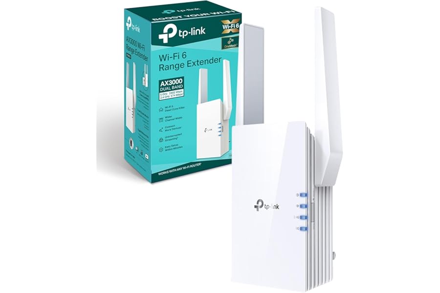 TP-Link RE705X WiFi 6 AX3000Mbps WiFi Extender Booster, External Antennas, Internet Booster, Gigabit Ethernet Port, WiFi Booster Range Extender, EasyMesh, Access Point, WiFi Repeater, Easy Setup