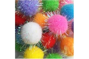 RIMOBUL 20PCS 1.5INCH Extra Large Cat's Favorite Chase Glitter Ball Toy Sparkle Pom Pom Balls