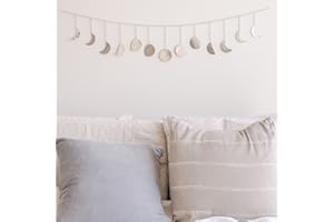 BASE ROOTS Decorazione da parete con fasi lunari, realizzata a mano, in metallo argentato martellato, 13 lune, 91,4 cm, ghirlanda, decorazioni lunari celesti, argentate, decorazione artistica da parete vintage