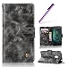 Produktbild HMTECH Moto G4 Play Hülle Vintage Einfarbige Ledertasche Blumen Prägung Flip Standfunktion Karten Slot Magnetverschluß Brieftasche Schalen für Moto G4 Play,Vintage Pure PU:Gray