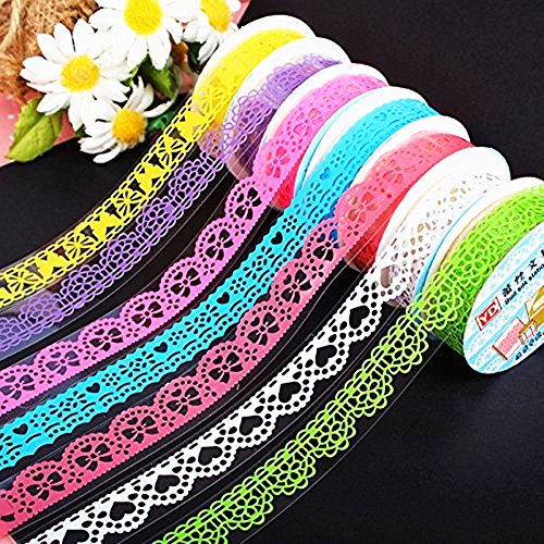 CAOLATOR Masking Klebeband Spitze Klebeband Papier Washi Masking Tape Dekoband Aufkleber Papier Dekorative Bunten DIY Klebeband 3 Stücke - 3