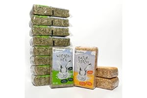 HEUKOENIG.DE Kombi-Sparpaket: 9kg Heu und 3kg Stroh in handlichen 1kg Beuteln (12kg) - Futter und Einstreu für Kleintiere