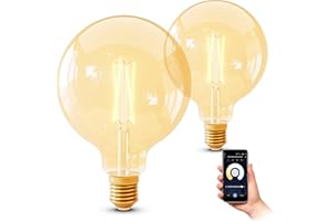 SSC-LUXon 2er Pack smart E27 Vintage Globe Filament LED Lampe kompatibel mit Alexa & Google - WLAN Glühbirne dimmbar CCT 2200-5500K